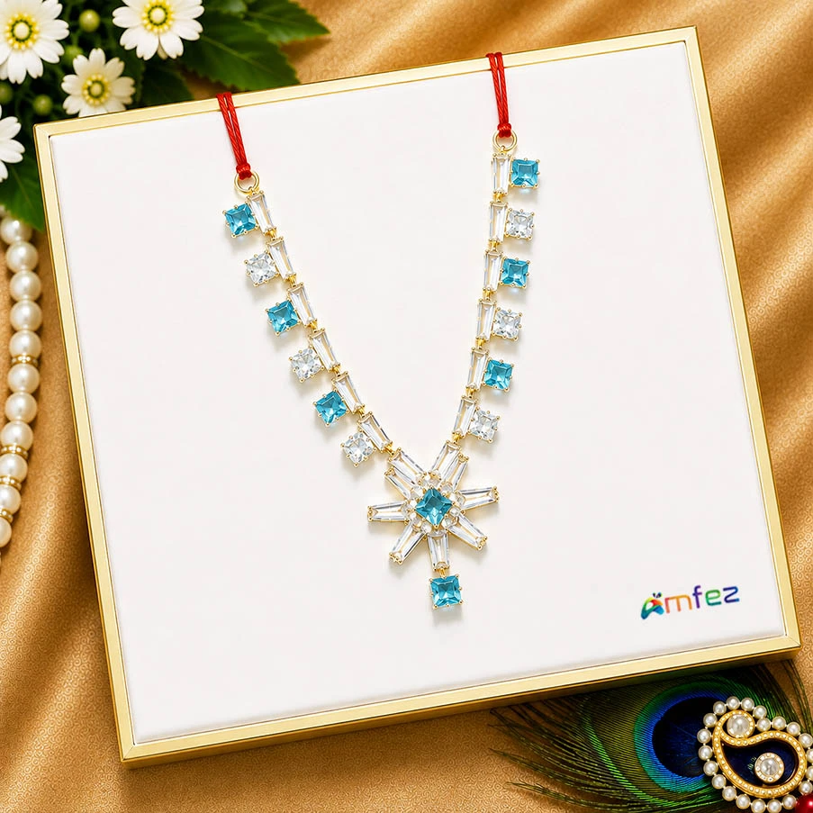 Beautiful SkyBlue AD Stone Work Necklace ( 2.5 & 3 Inch )