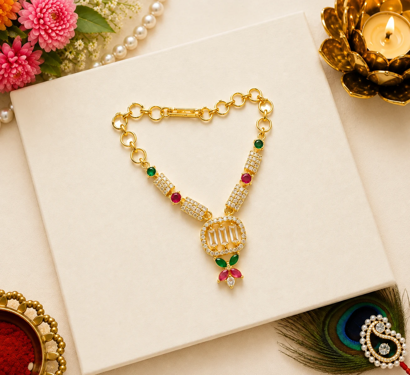 Multi AD Stone Work Necklace (2.5 Inch )