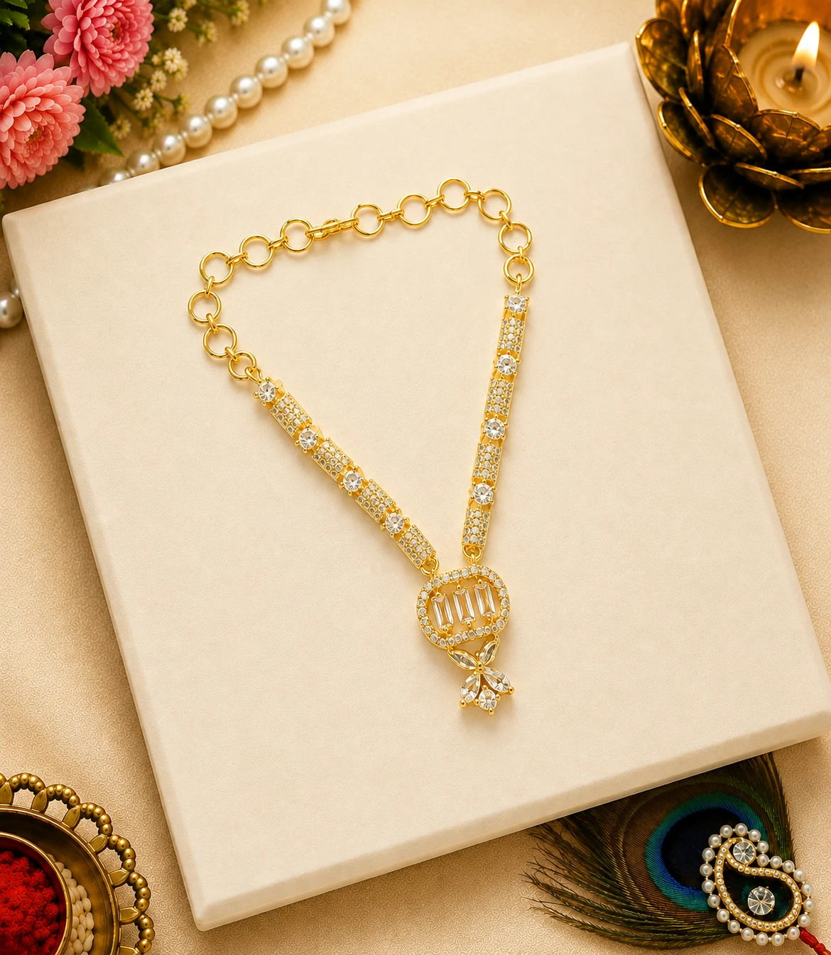 White AD Stone Work Necklace (2.5 Inch )