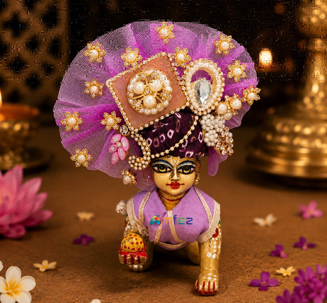 Laddu Gopal Lavender Stone Patch Work Designer Pugdi