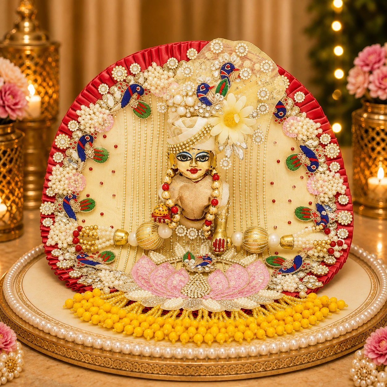 Designer Golden Hand Embroidery Patch Stone Work Laddu Gopal Dress