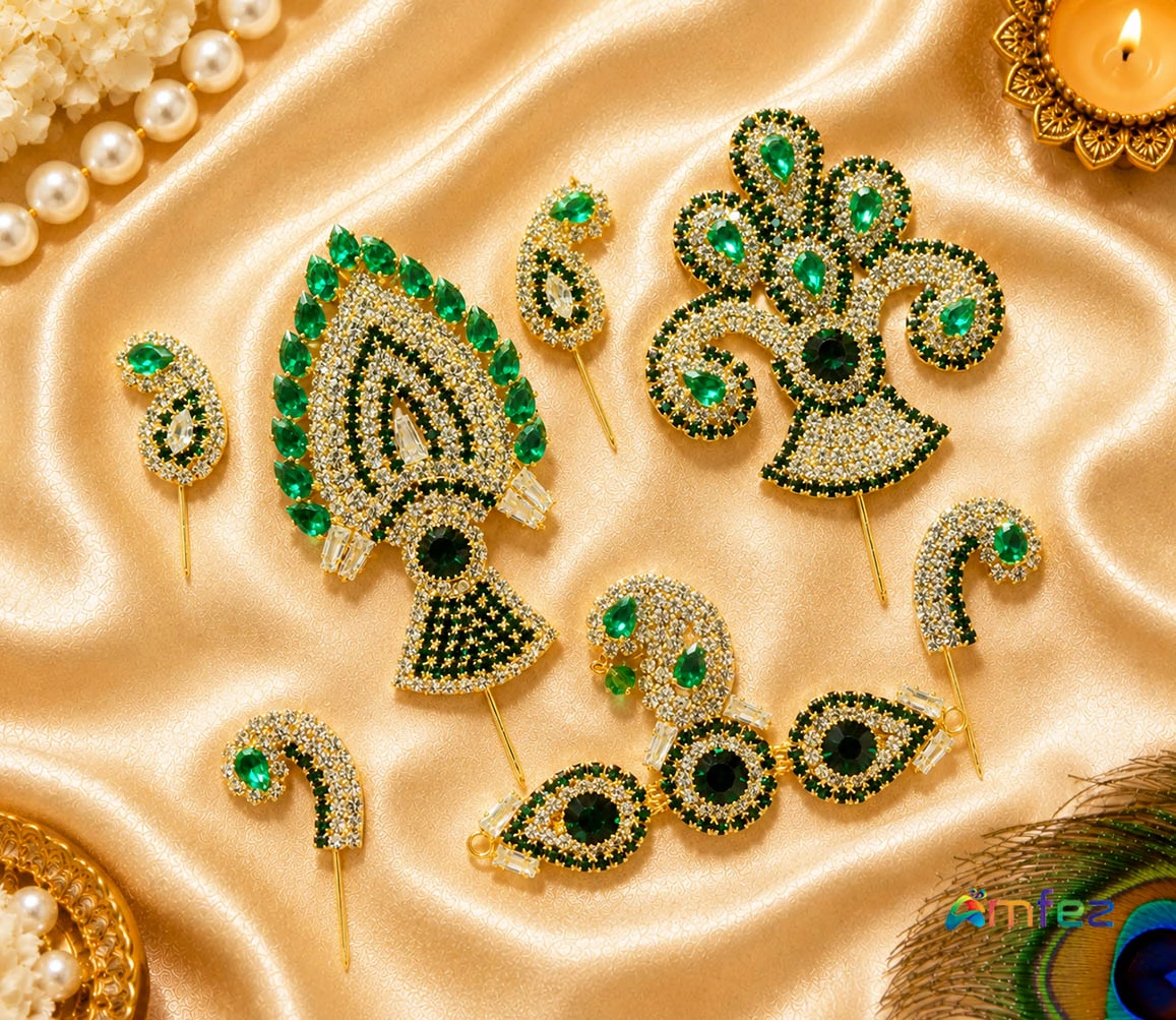 Designer Green CZ Stone Work Yugal Sargar Kalangi Set ( Large )