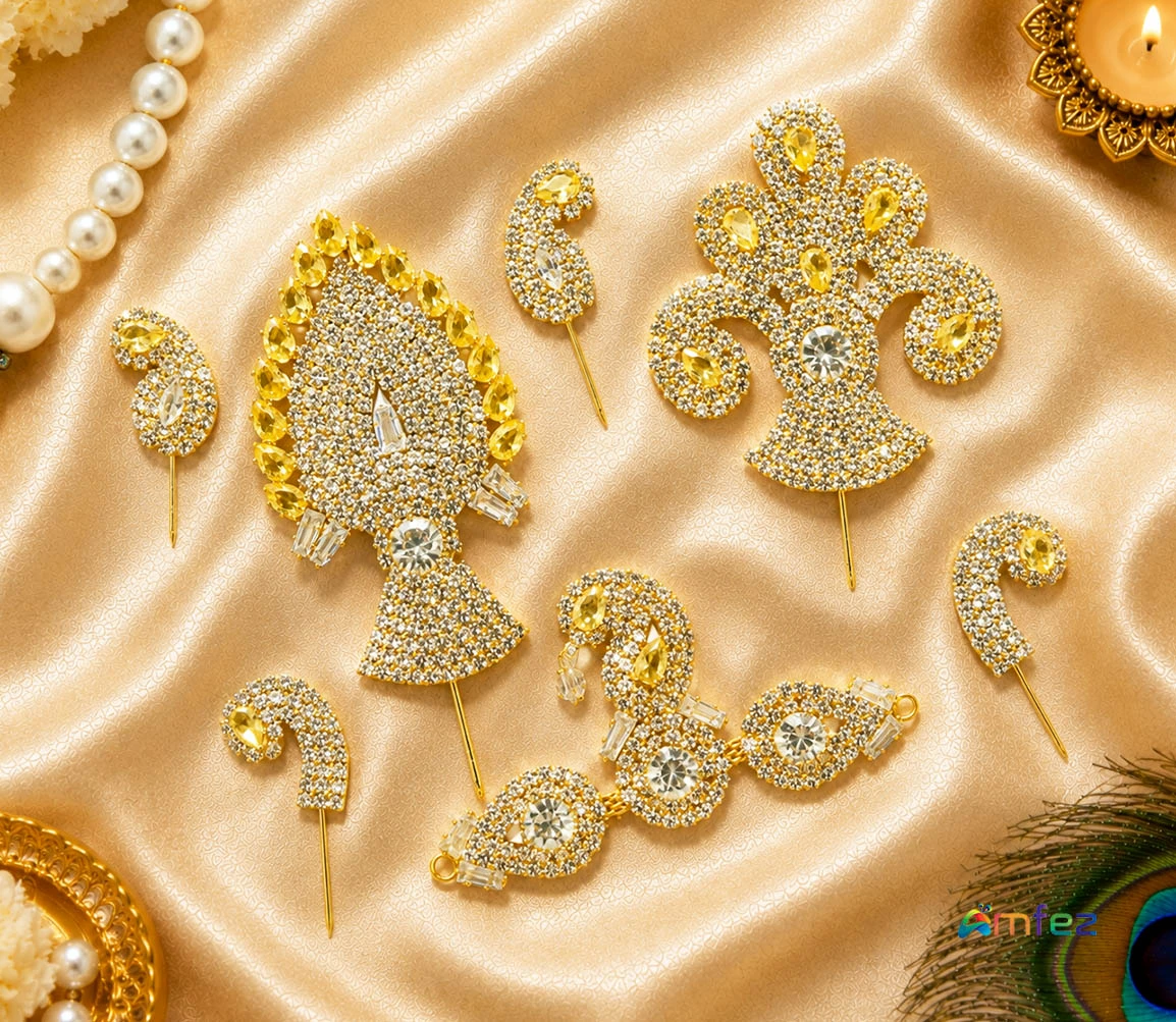 Designer Yellow CZ Stone Work Yugal Sargar Kalangi Set ( Large )