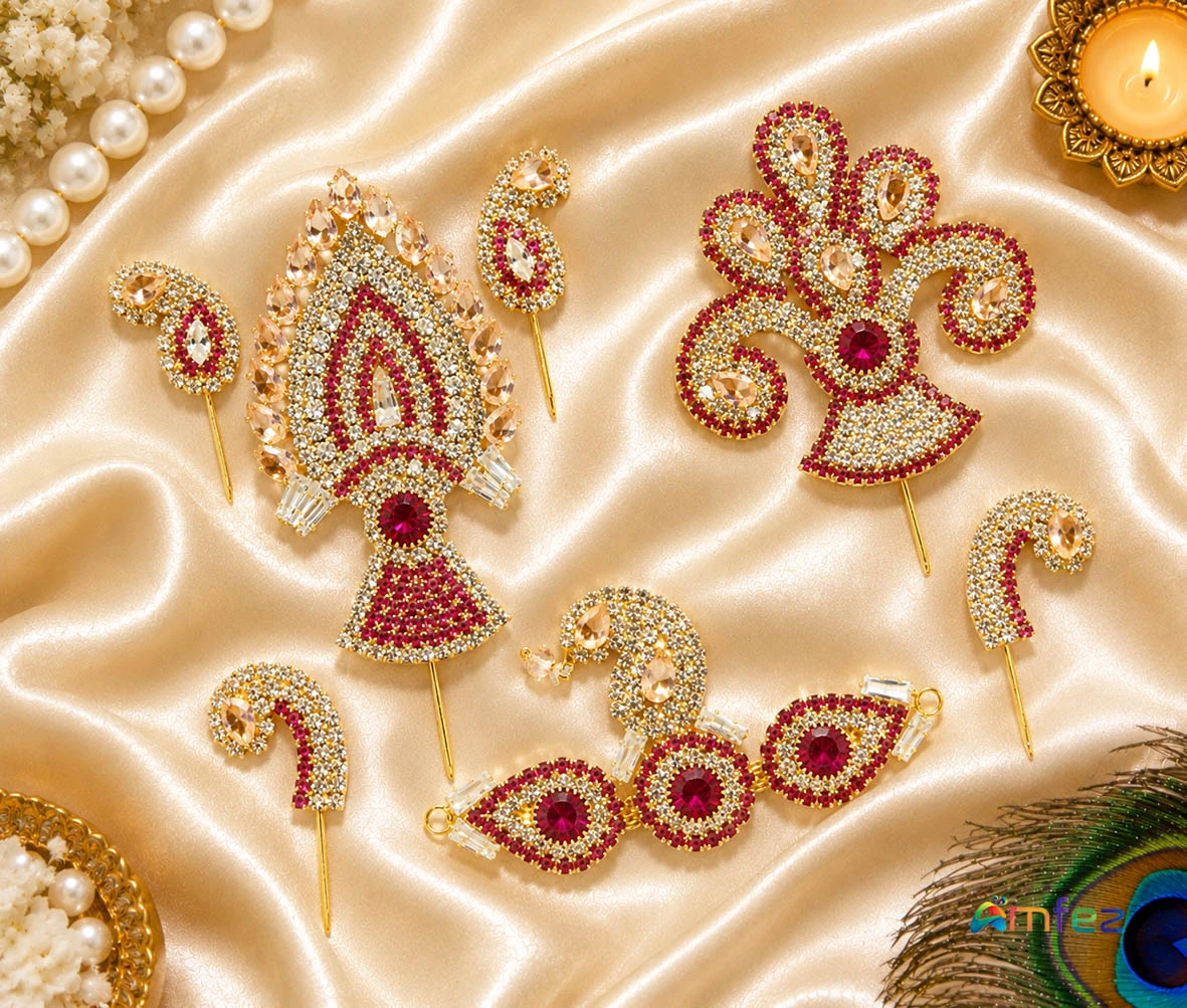 Designer Rani CZ Stone Work Yugal Sargar Kalangi Set ( Large )