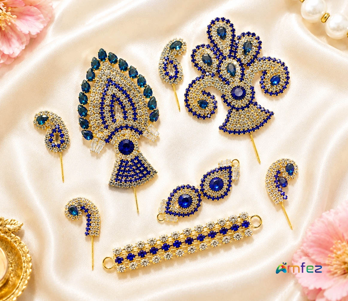 Designer Blue CZ Stone Work Yugal Sargar Kalangi Set ( Large )