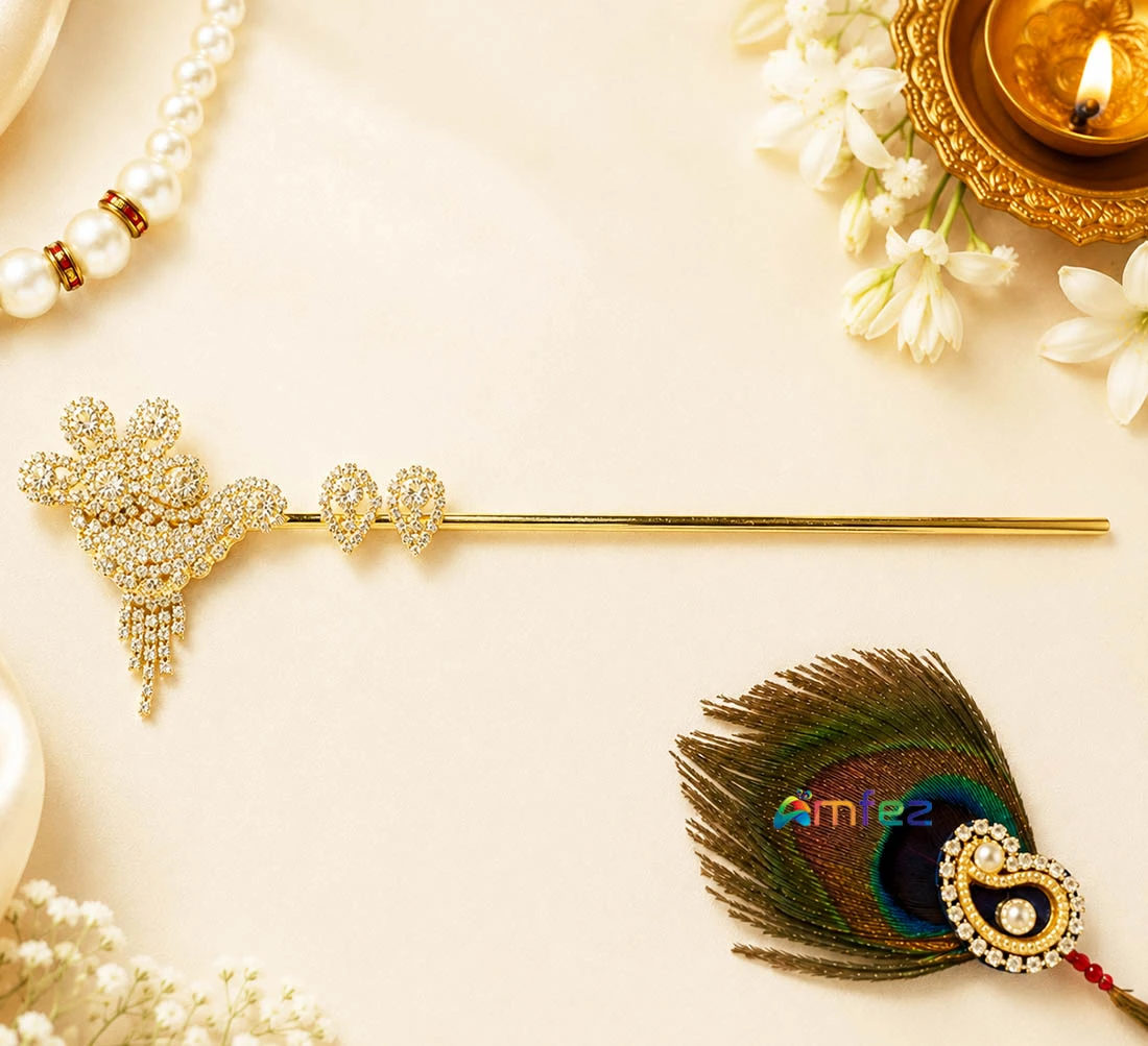 White CZ Stone Work Flute ( 8 Inch )