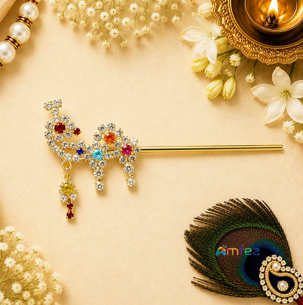 Golden Multi CZ Stone Work Flute ( 2 & 3 Inch )