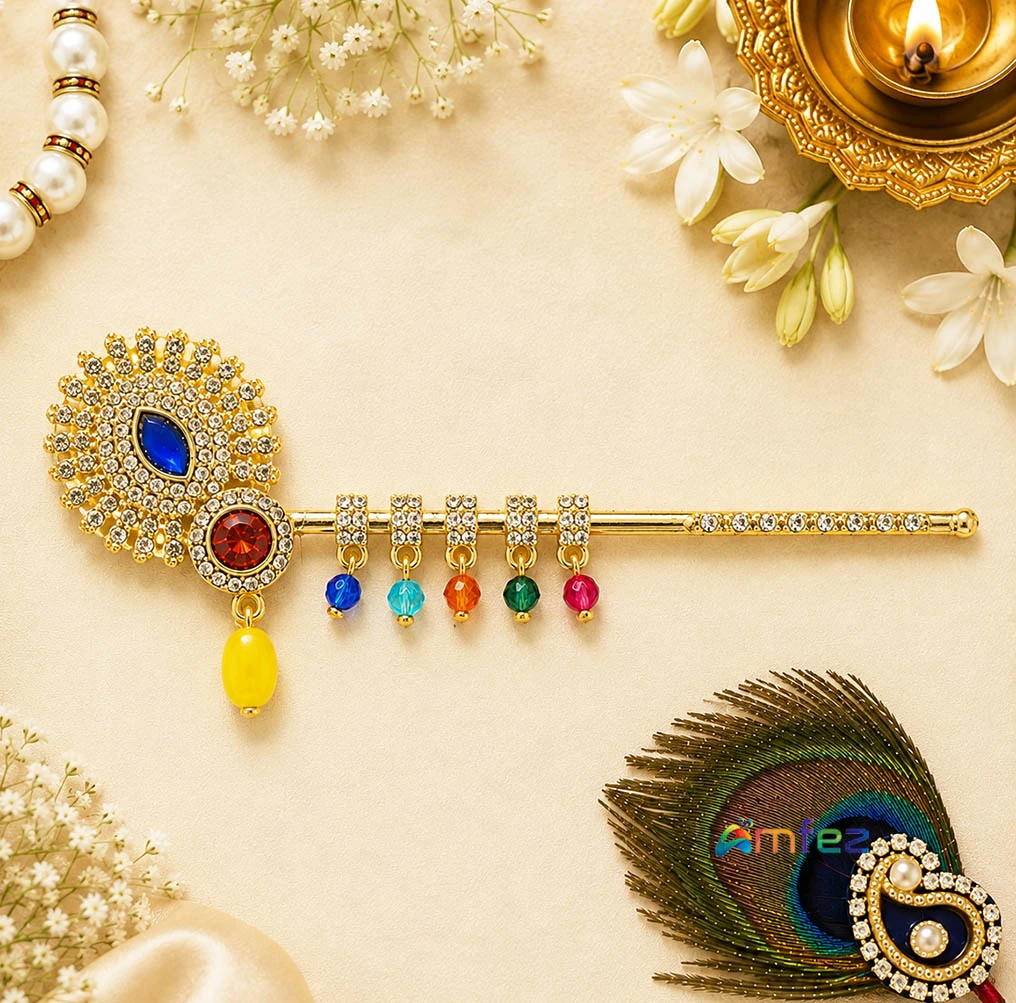 Golden Multi CZ Stone Work Flute ( 3 & 4 Inch )