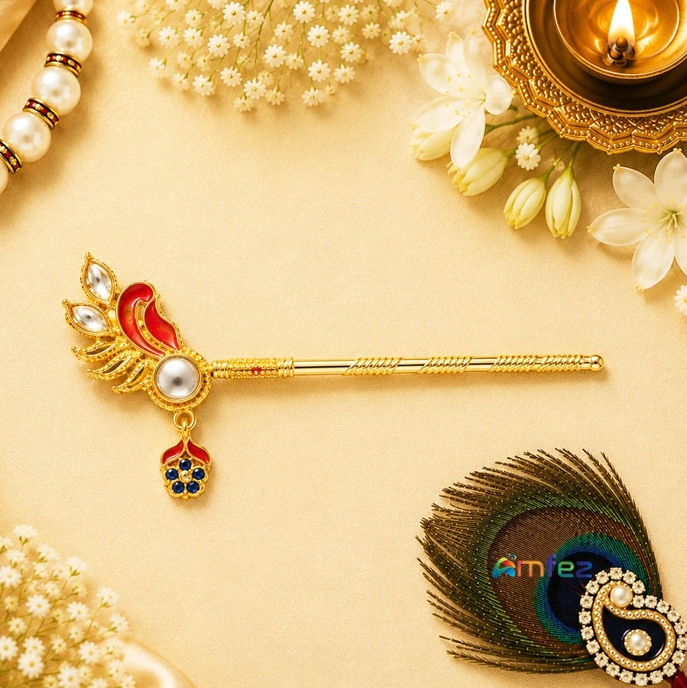 Golden Multi Kundan Meena Work Flute ( 3 Inch )