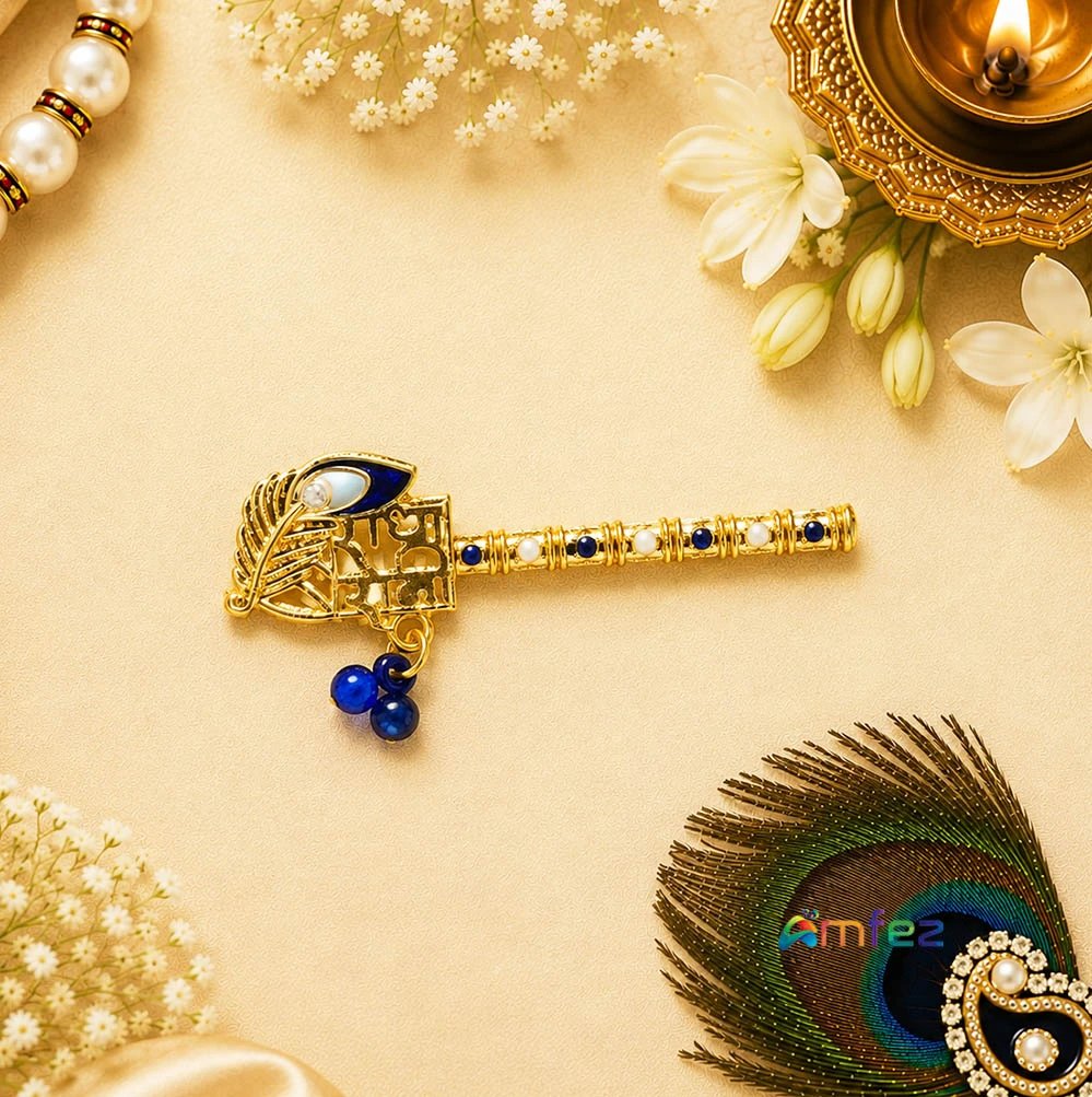 Golden Multi Stone Meena Work Radhe Flute ( 2 Inch )