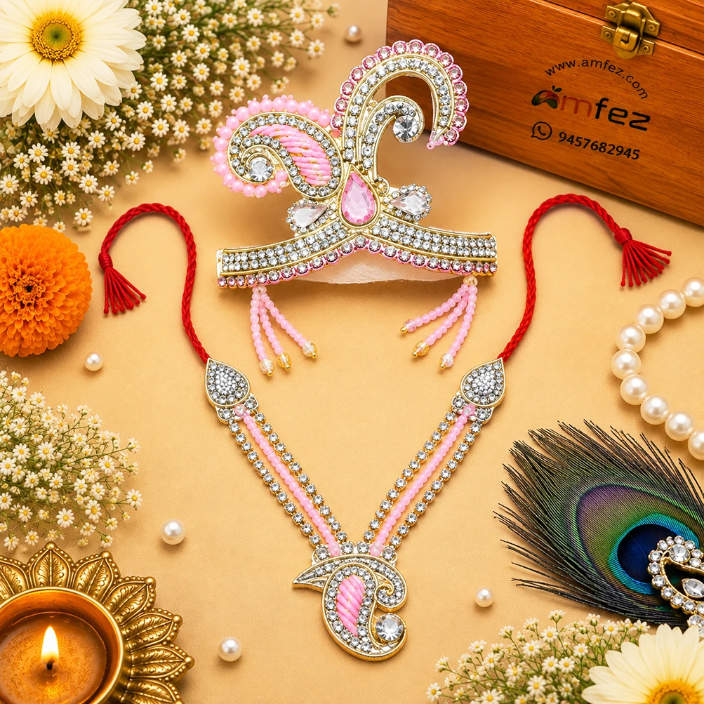 Elegant Baby Pink Handwork Zarozi Mukut Mala Set