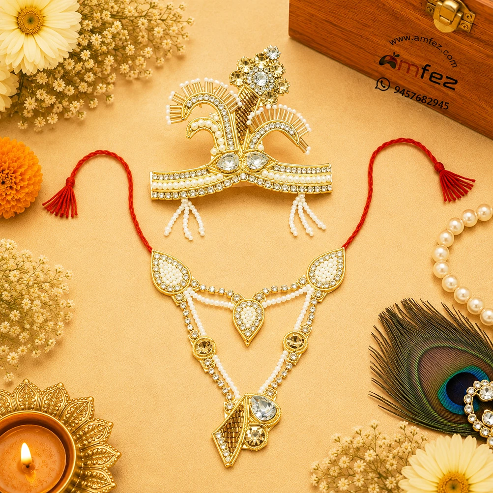 Beautiful Golden Handwork Zardozi Mukut Mala Set
