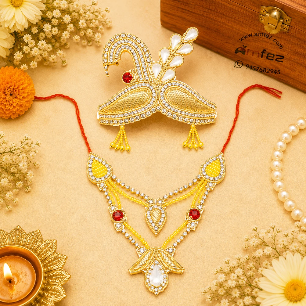 Golden Mint Green Handwork Zardozi Mukut Mala Set