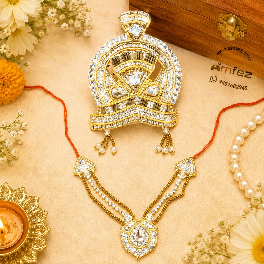 Elegant Golden Zardozi Tej Mukut Mala Set