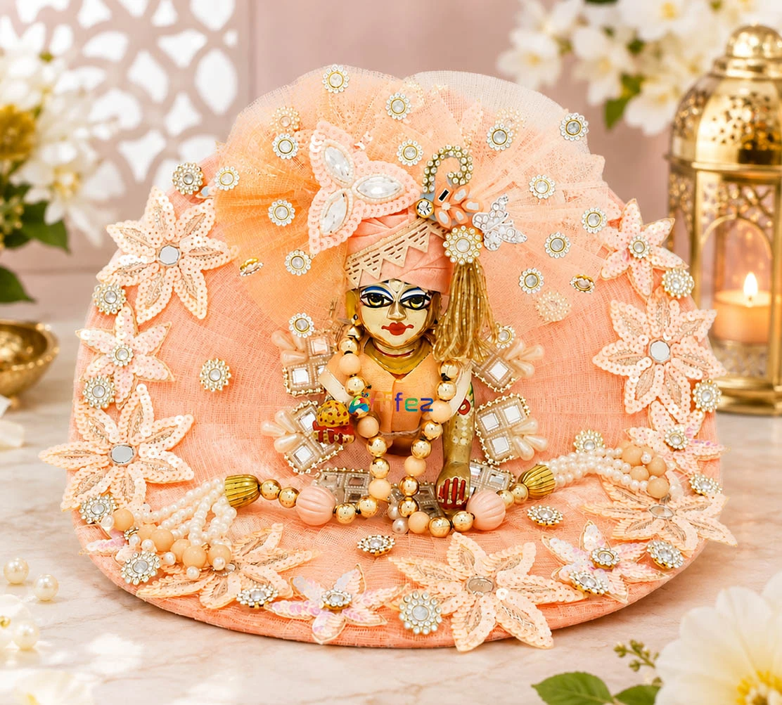 Designer Peach Hand Work Patch Stone Work Laddu Gopal Dress