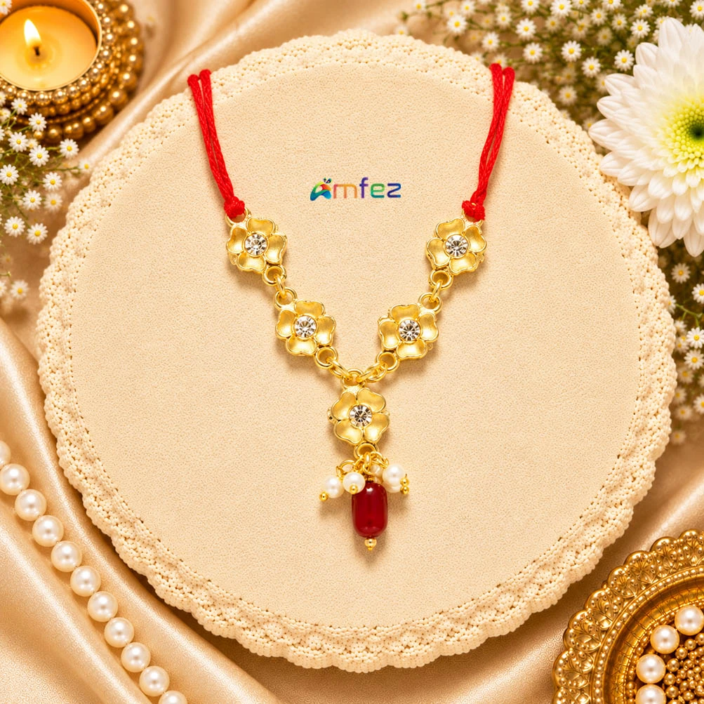Golden Multi Pearl Beads Work Necklace/ Mala (2.5 Inch )