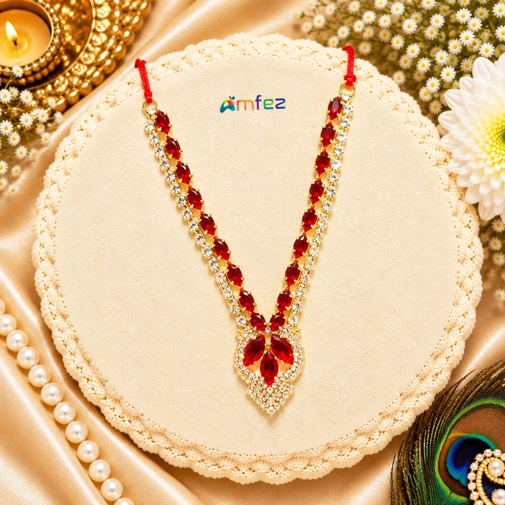 Golden Red CZ Stone Work Necklace
