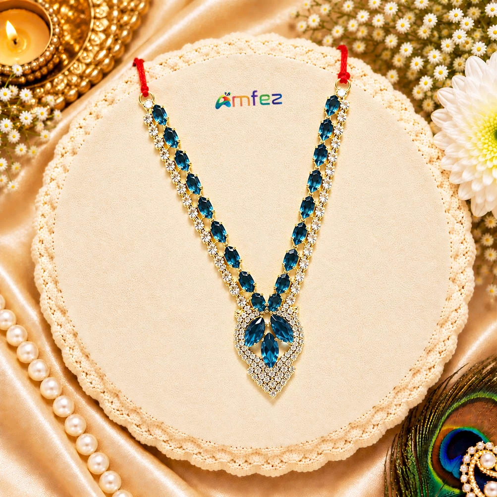 Golden Blue CZ Stone Work Necklace