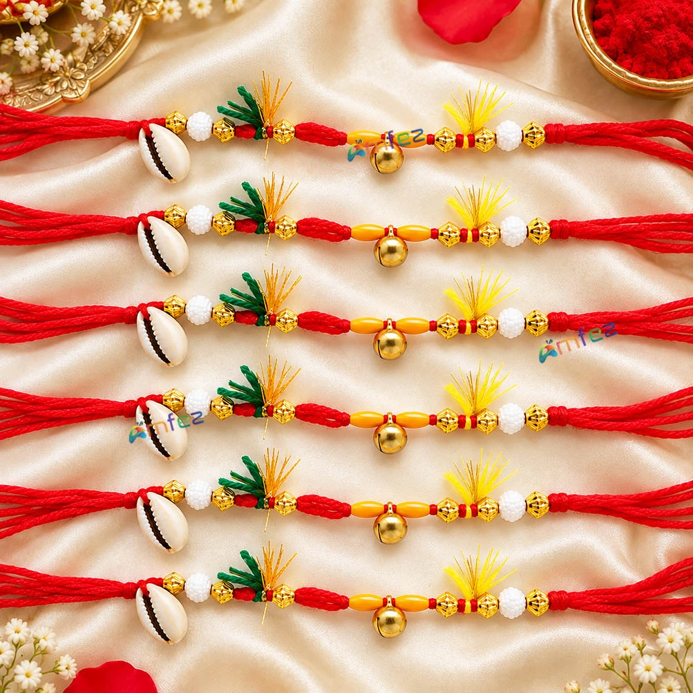 A Pack of Six Red Cotton Fancy Kalawa for Puja ( 6 Pcs )