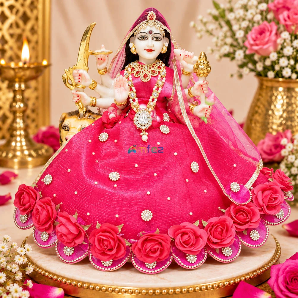 Designer Rani Flower Stone Work Durga Ji Dress