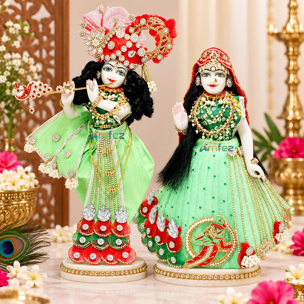 Designer P. Green Stone Patch Work Radha Krishna Dress