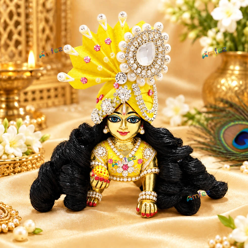 Black Nylon Laddu Gopal Curly Hair