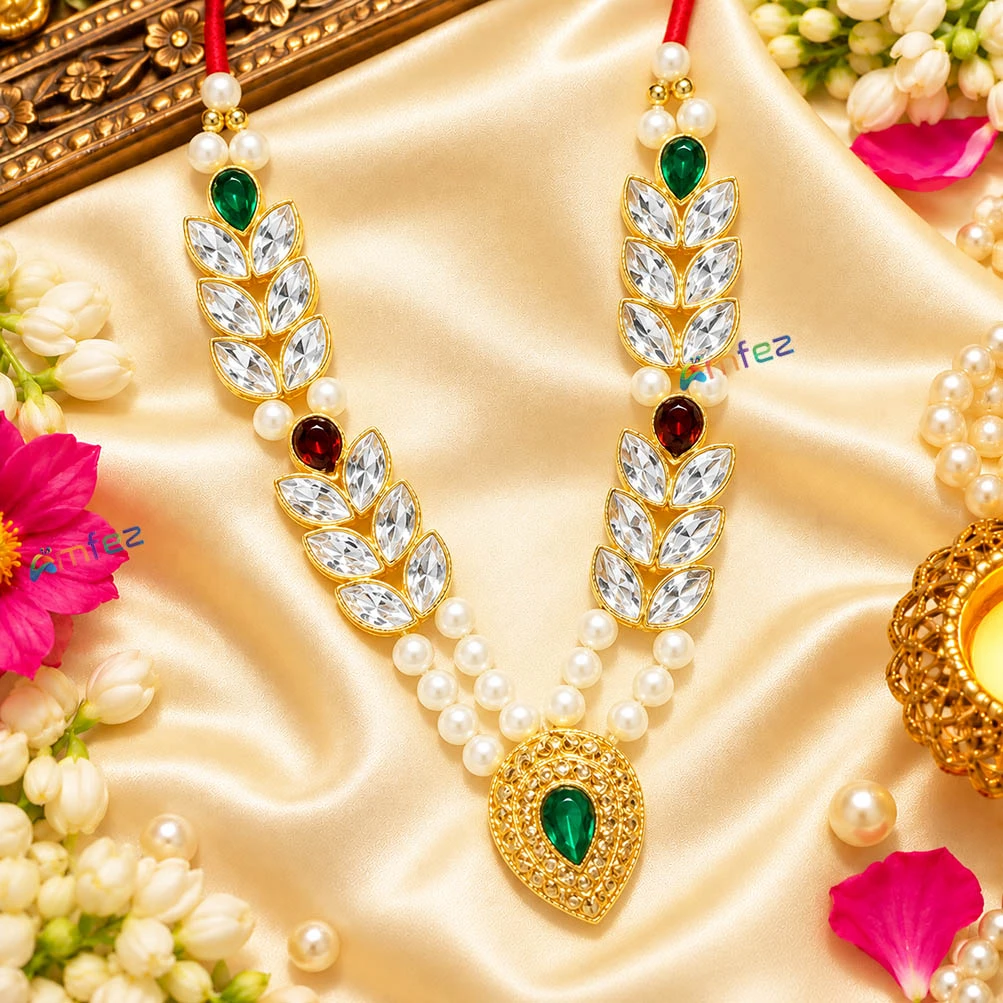 Golden Multi Stone Pearl Beads Work Long Mala ( 4.5 & 6 Inch )