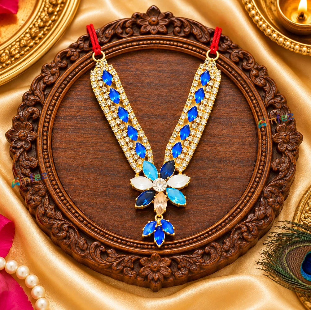 Beautiful Blue Kundan Stone Work Necklace / Mala ( 3 Inch )