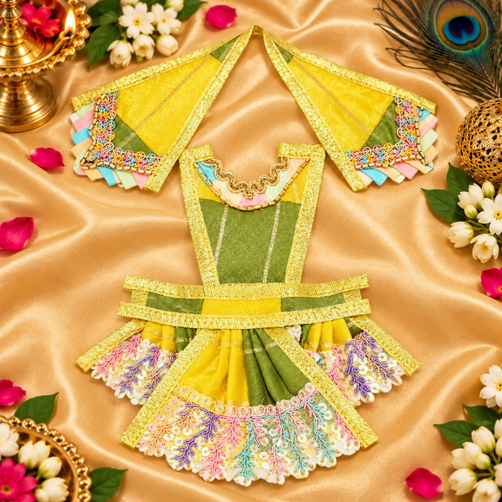 Multi Embroidery Lace Work Hanuman Ji Dress