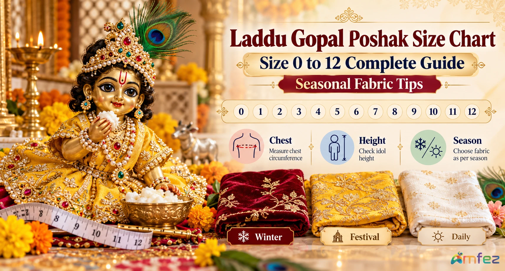 Laddu Gopal Poshak Size Chart — Size 0 to 12 Complete Guide & Seasonal Fabric Tips