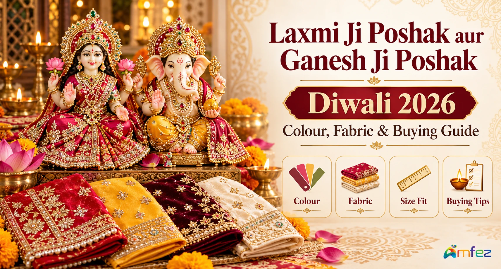 Laxmi Ji Poshak aur Ganesh Ji Poshak for Diwali 2026 — Colour, Fabric & Buying Guide