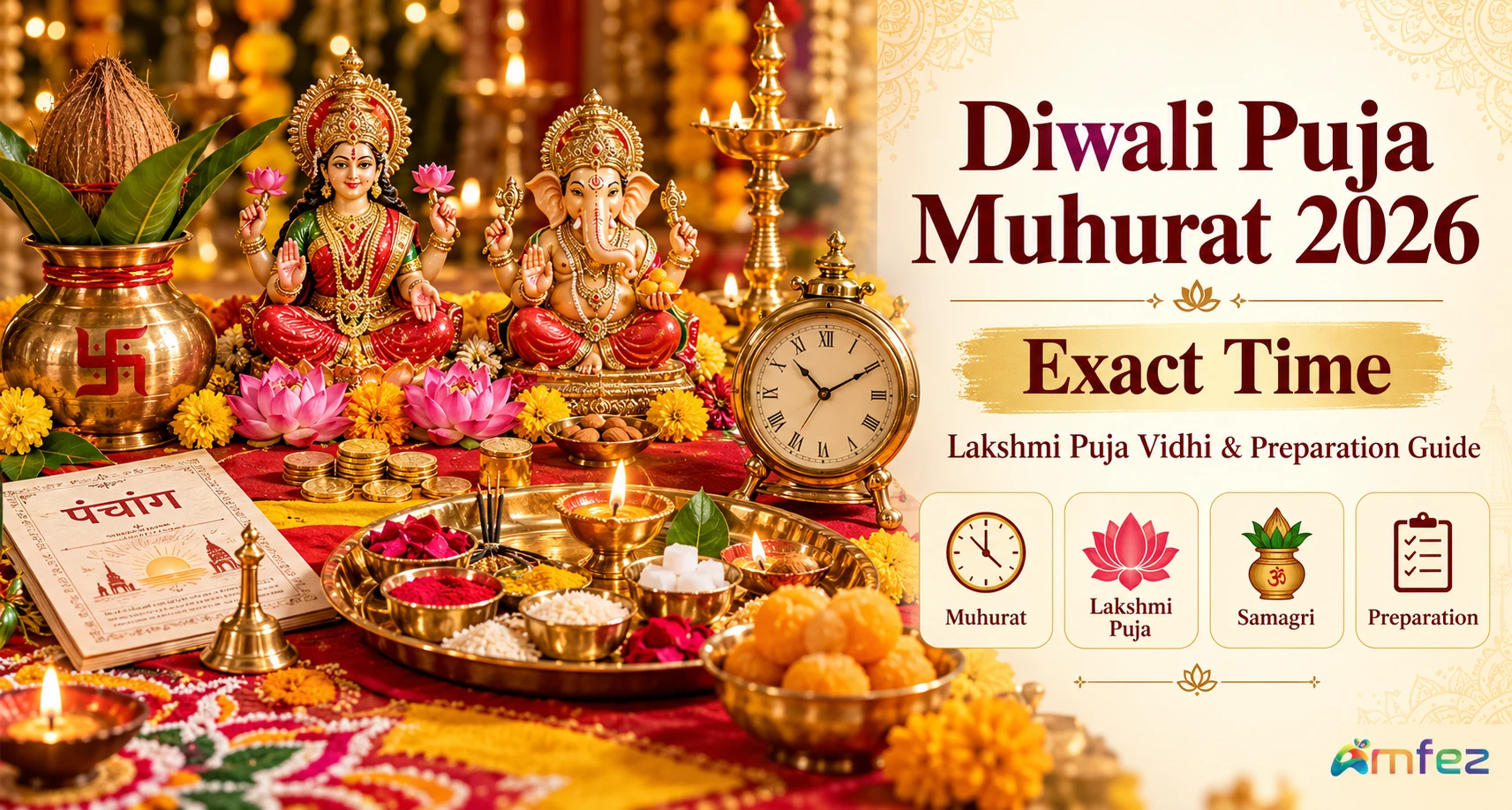 Diwali Puja Muhurat 2026 — Exact Time (8 Nov), Lakshmi Puja Vidhi & Complete Preparation Guide
