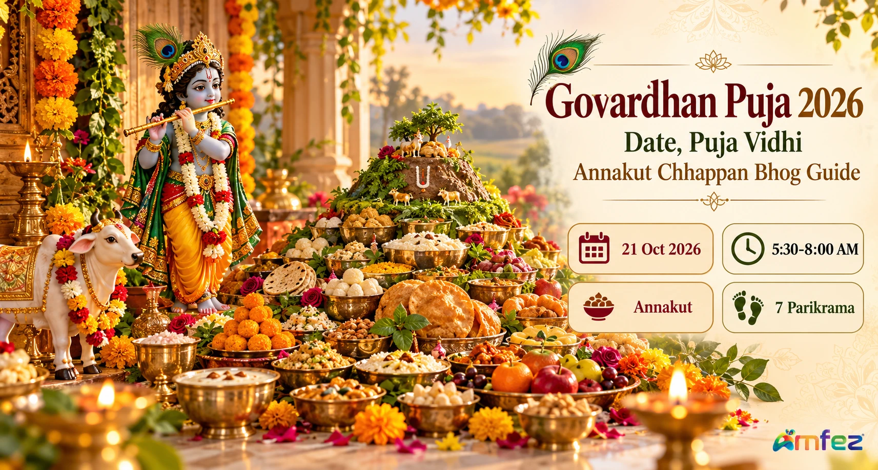 Govardhan Puja 2026 — Date, Puja Vidhi, Annakut Chhappan Bhog & Complete Guide
