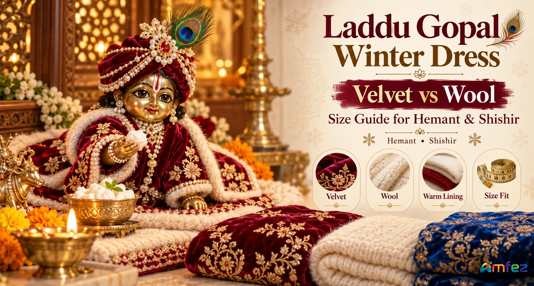 Laddu Gopal Winter Dress — Best Fabrics, Velvet vs Wool, Size Guide for Hemant & Shishir Season