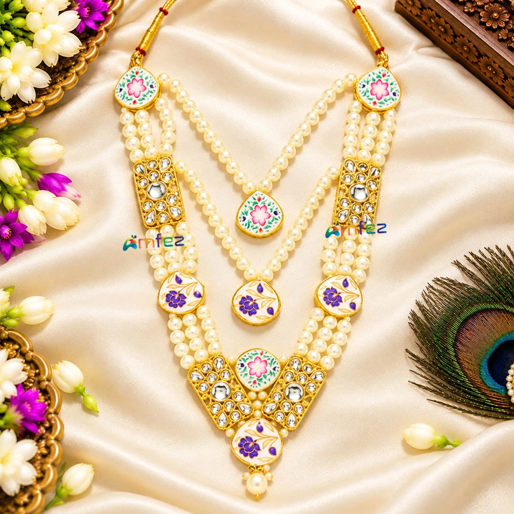 Beautiful Multi Kundan Pearl Beads Necklace/ Mala ( 8 Inch )