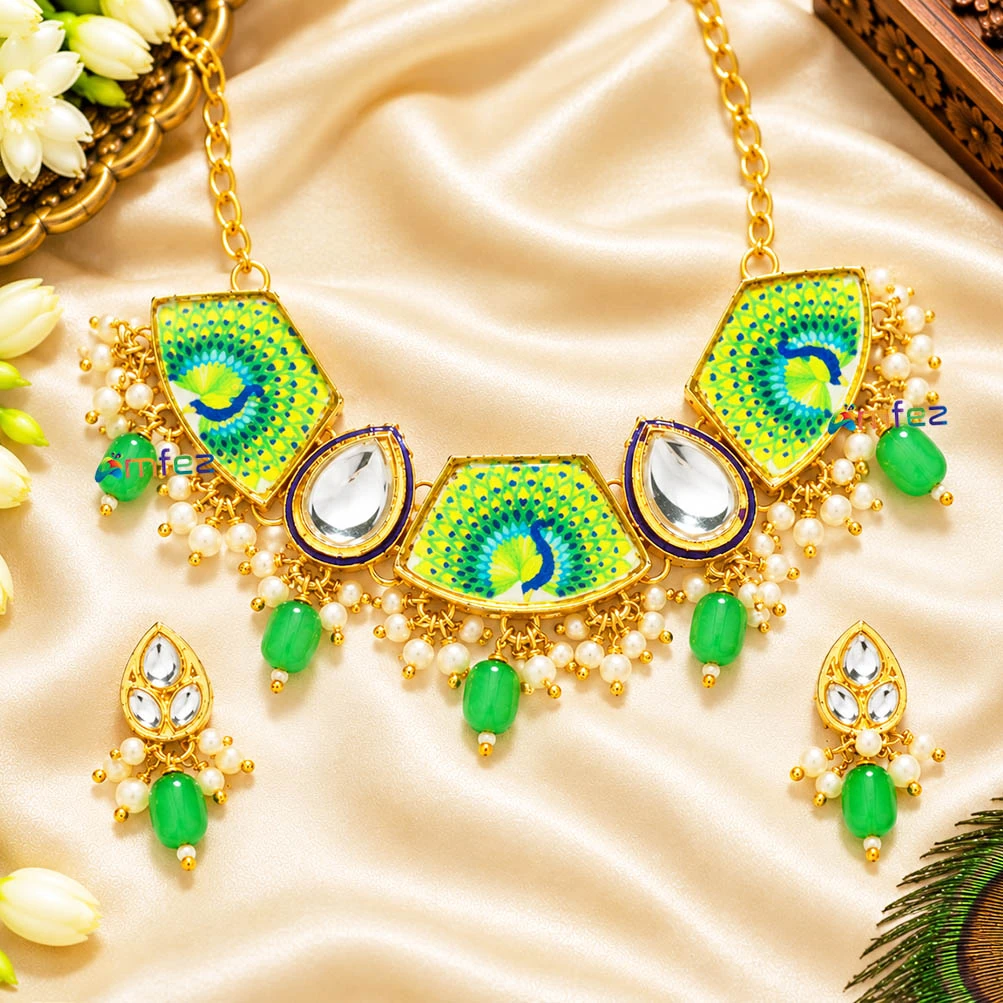 Beautiful Green Heavy Kundan Pearl Beads Necklace ( XX-Large )