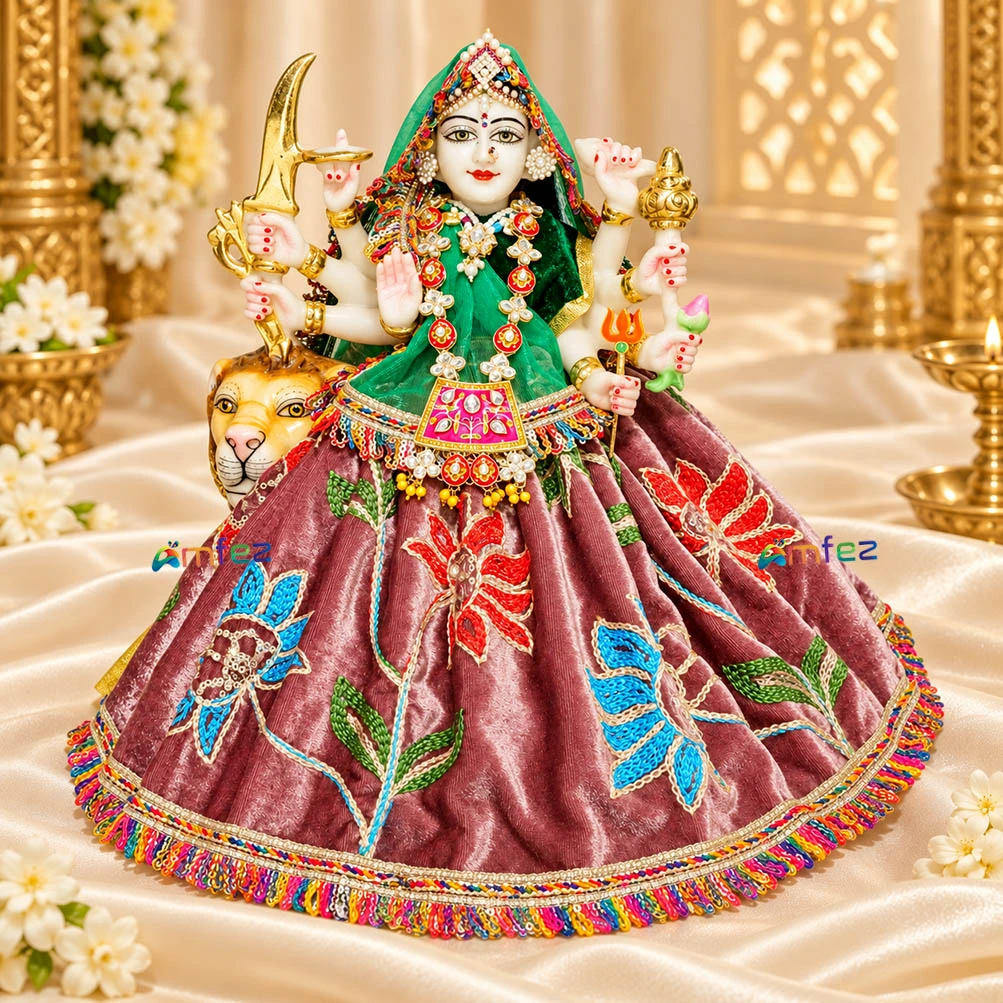 Amfez Gajri Green Shaneel Embroidery Lace Work Durga Ji Dress