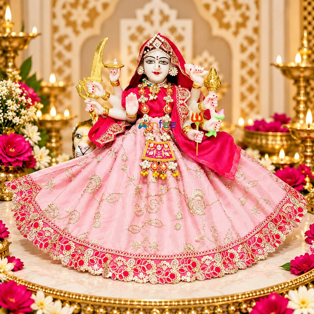 Amfez Rani Pink Embroidery Lace Work Durga Ji Dress