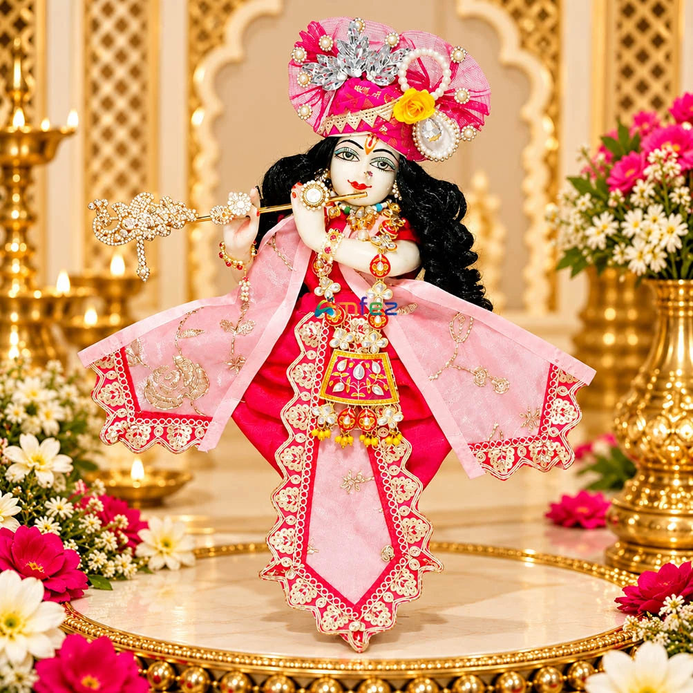 Amfez Rani Pink Embroidery Lace Work Krishna Dress