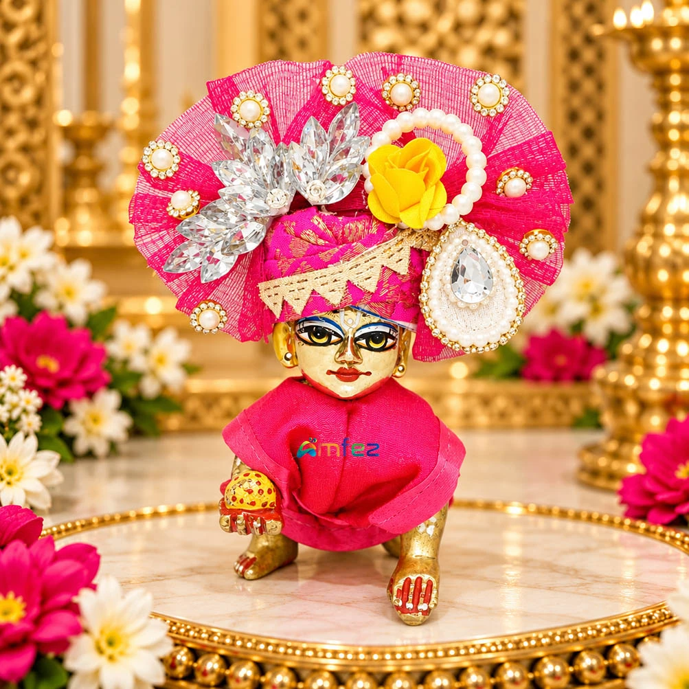Laddu Gopal Rani Stone Pearl Patch Work Designer Pugdi