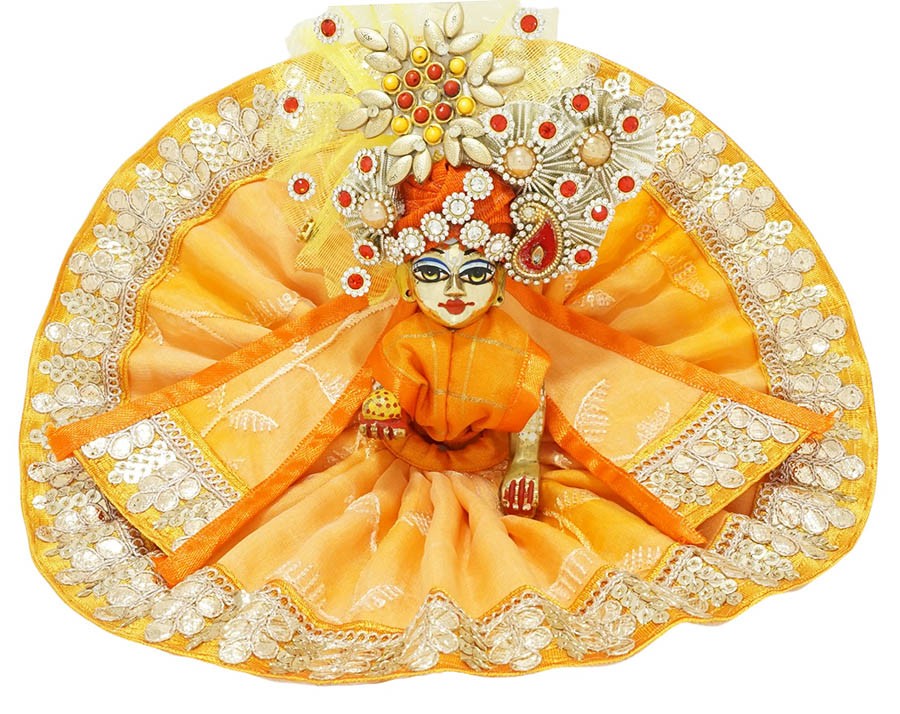 Laddu Gopal Orange Embroidery Lace Work 3-Piece Dress