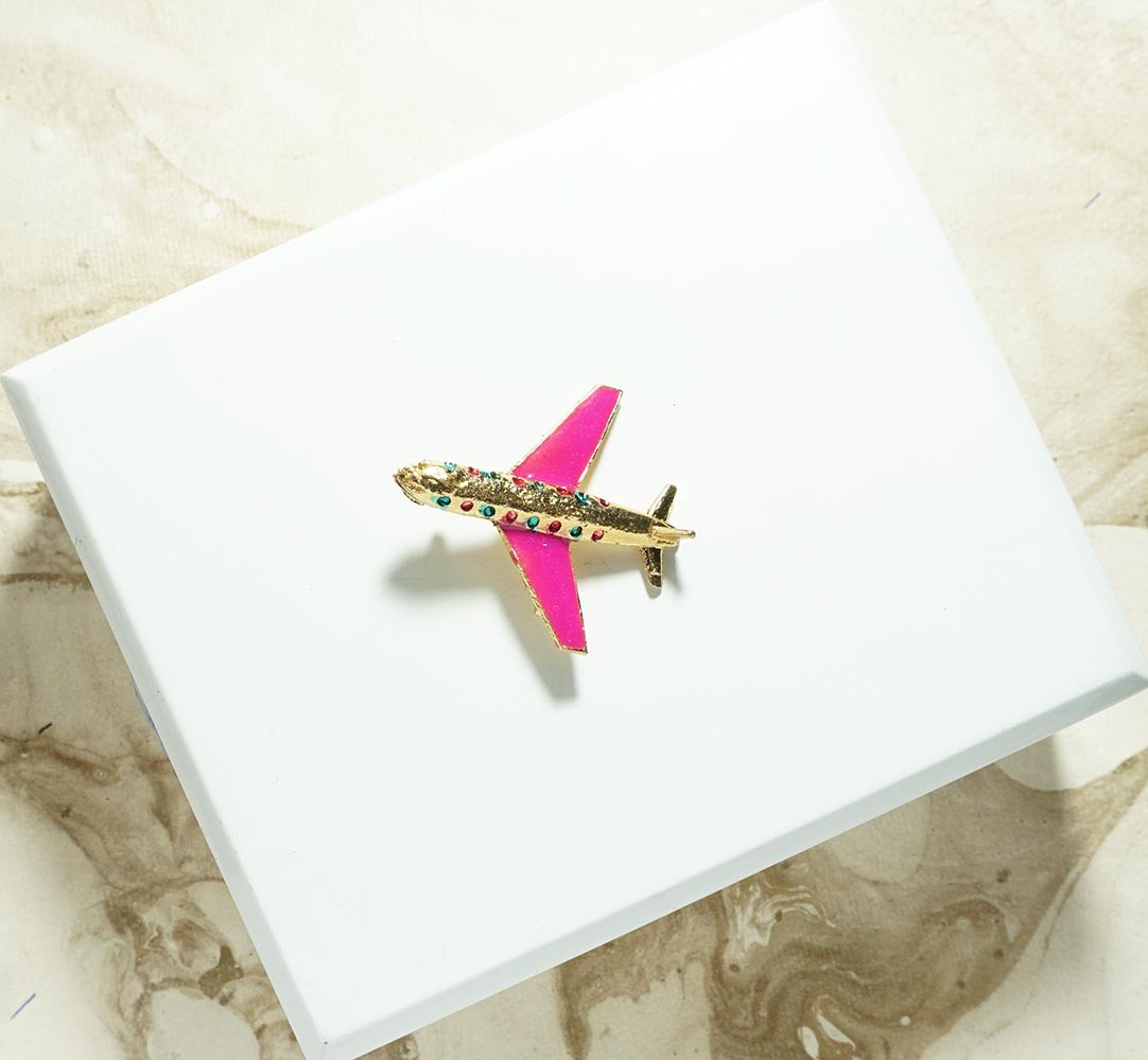 Golden Multi Meenakari Work Aeroplane Toy