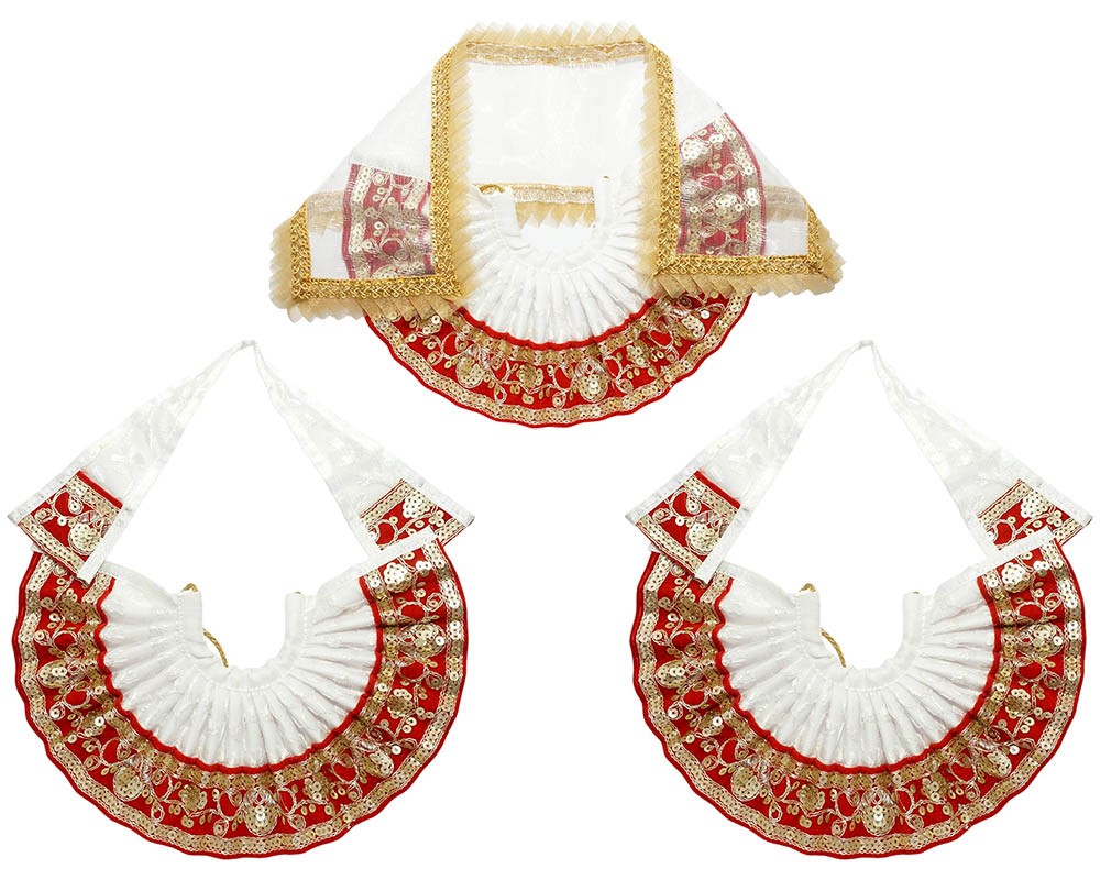 Jagannath Ji White Red Embroidery Lace Work Dress