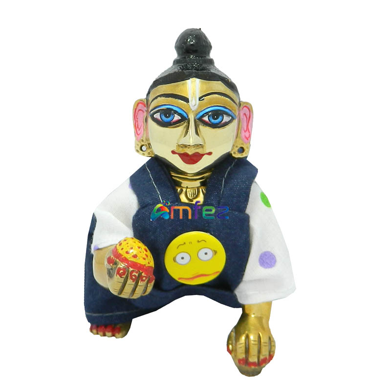 Blue & White Cotton Jeans Laddu Gopak Dungaree Set