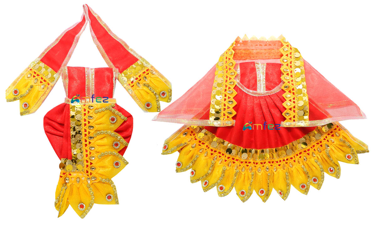 Red Yellow Stone Beads Kali Work RK Dress