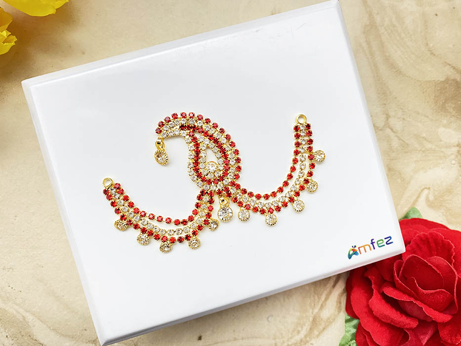 Orange & White Stone Work Chandrika ( Length : 4 Inch )