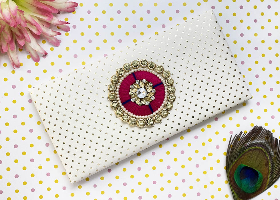 White Stone Patch Work Designer Shagun Envelope