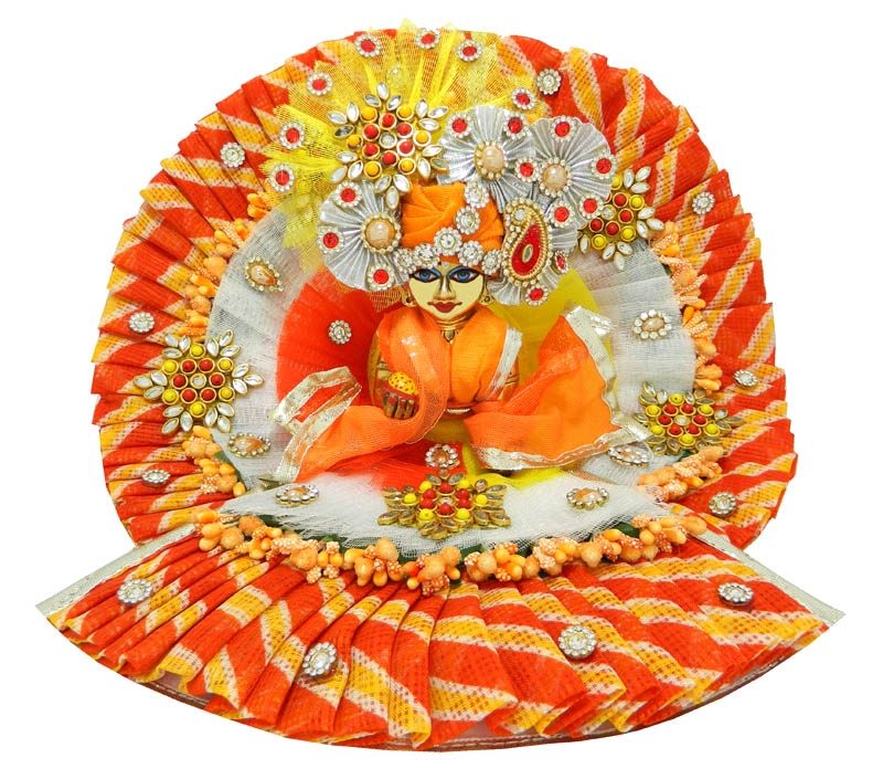 Orange Multi Frill Stone Patch Beads Work Designer Dress