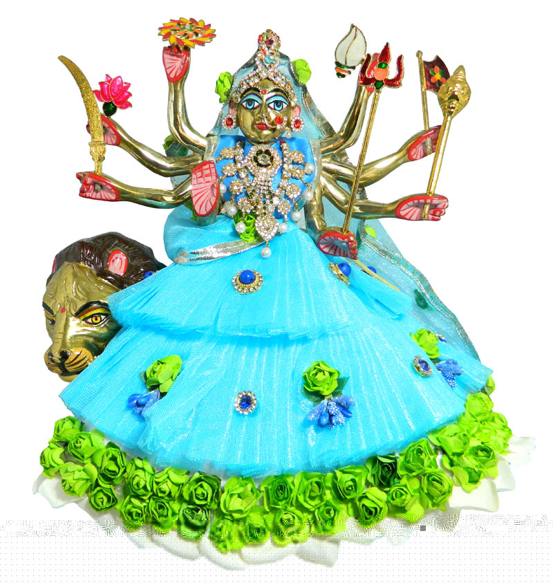 Sky Blue Flower Leaf Stone Work Durga Ji Dress