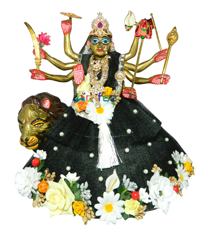 Black Multi Flower Stone Patch Work Durga Ji Dress